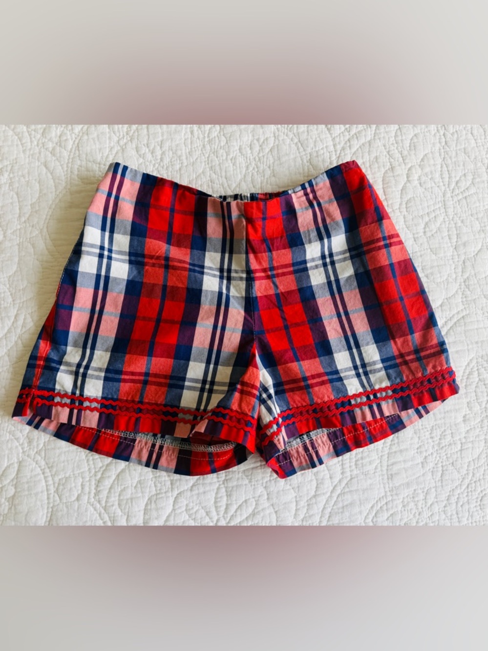 Girls Size 10 Classic Prep CPC Plaid Nautical Shorts Rickrack Red White Blue EUC
